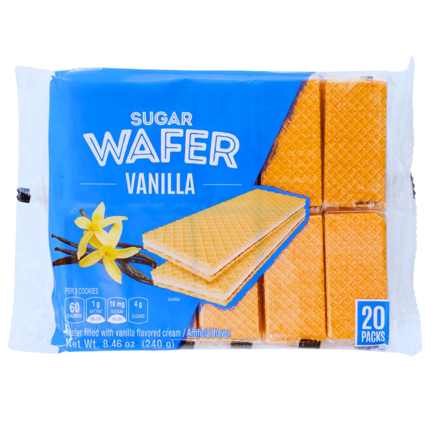 1 Vanilla Sugar Wafers, 8.46oz - 20 Packs Total Delicious Crispy Wafer Cookies with Sweet Creamy Filling Party Treats Favors Desserts Toppings Home Office School Food Travel Snacks
