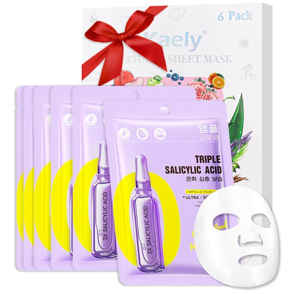 CAKAILA Salicylic Acid Face Masks Skincare,Facial Mask Skin Care Korean,Nourish,Deep Moisturizing,Atural Skin Care Spa Face Mask,Hydrating Smoothing Face Masks for Women Men,for All Skin Types 6Pack