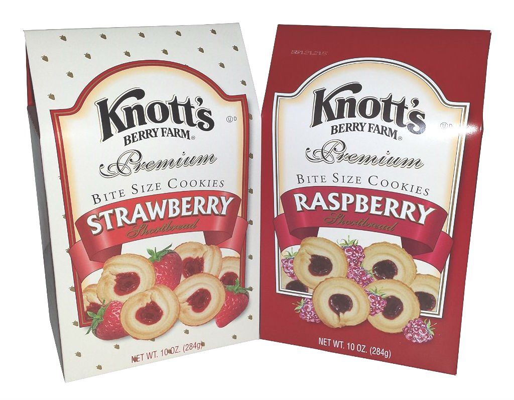 Knott&#39;s Berry Farm Cookies Bundle- 2 Items: 1 Knott&#39;s Berry Farm Raspberry Cookies and 1 Knott&#39;s Berry Farm Strawberry Shortbread Cookies in Gift Boxes