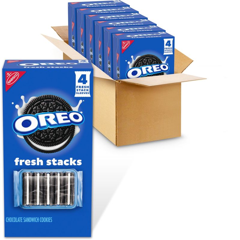 OREO Fresh Stacks Chocolate Sandwich Cookies, Bulk Travel Snacks, 6 Boxes 24 Multi Snack Packs