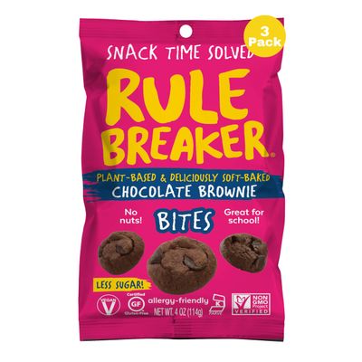Rule Breaker Snacks Chocolate Brownie Bites Vegan, Gluten-Free, Top 11 Allergen-Free, Nut-Free Soft-Baked School Snacks for Kids and Adults Pack of 3
