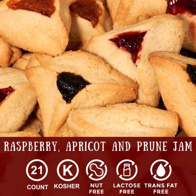Hamentaschen Cookies for Mishloach Manot Purim Gift Idea Shortbread Cookies Filled with Apricot &amp; Rasberry &amp; Prune Jam Kosher &amp; Nut Free Stern's Bakery