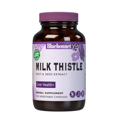 BlueBonnet Nutrition Milk Thistle Fruit &amp; Seed Extract, Liver Health, Non-GMO, Vegan, Kosher Certified, Gluten-Free, Soy-Free, 120 Vegetable Capsules, 120 Servings