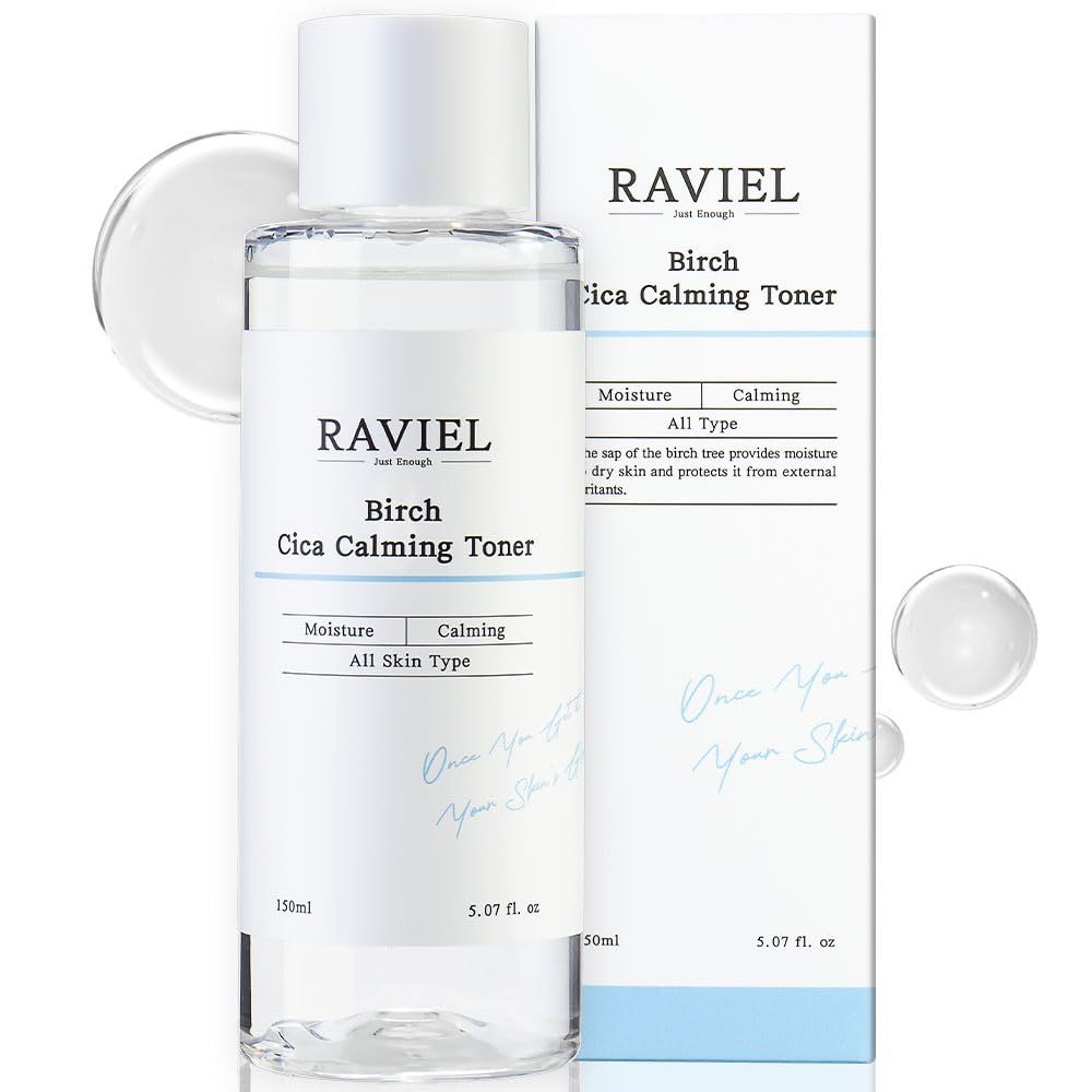 RAVIEL Birch CICA Calming Toner Cenella Asiatica, Soothing, Trouble Care, Hydrating for Sensitive Skin Barrier Calming, Gentle, Moisturizing Korean Skin Care 5.07 fl oz
