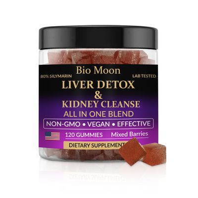 Bio Moon Liver Detox &amp; Kidney Cleanse All in One Blend Gummies with Milk ThistleN-Acetyl-L-CysteineTudkaOrganic Astragulus PowderRoot Non GMO, GMP Certified, Vegan,120 Count-Mixed Berry