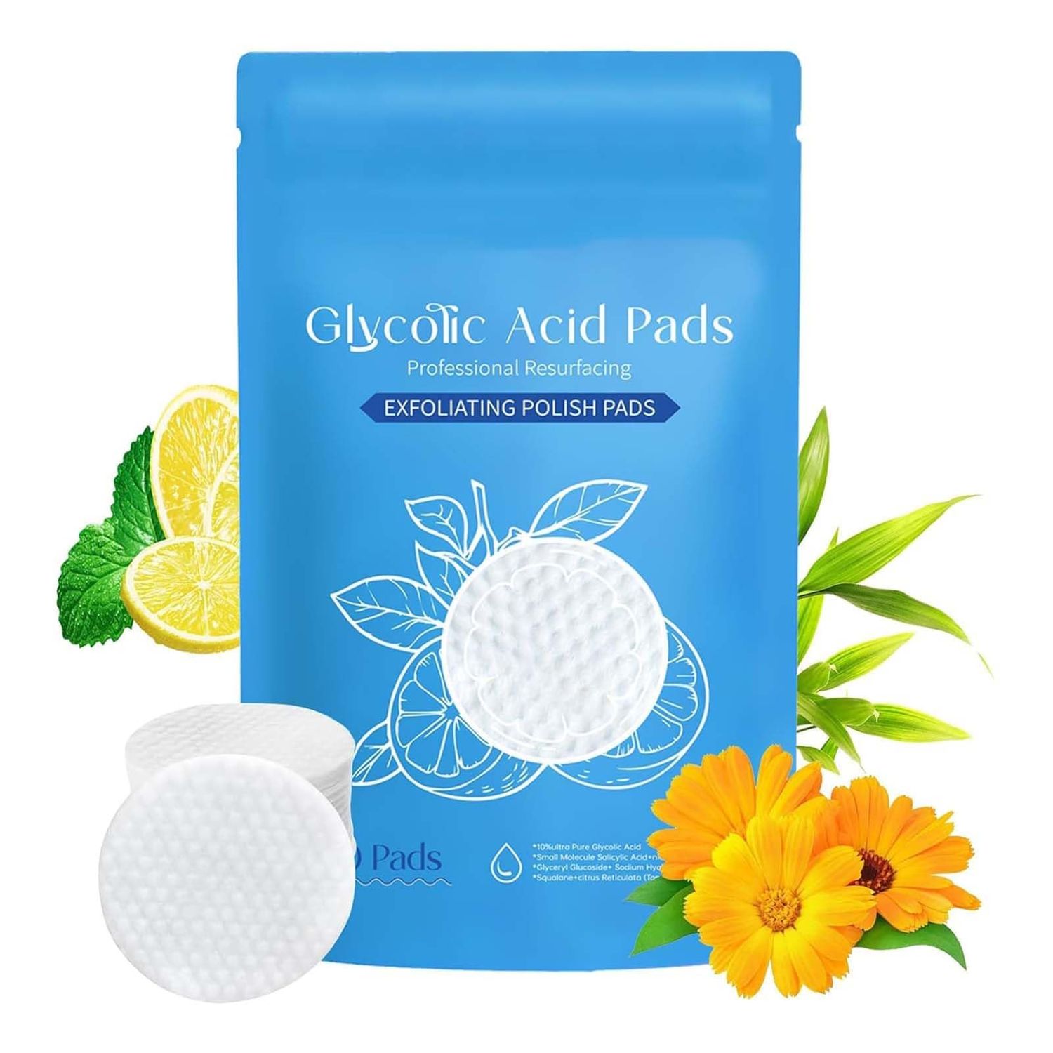 Glycolic Acid Pads 10 Exfoliating Pad for Face,Exfoliating Pads with Salicylic Toner Pad With Acid Aloe Vitamin E Deep Cleaning Effect Peeling Gentle for Sensitive Skin-40 1pc