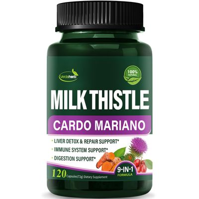 Verdeherb Berberine with Milk Thistle Liver Detox Capsules, Berberina y Alcachofa y Cardo Mariano con Silimarina para el Higado Graso, Liver Cleanse Detox &amp; Repair Formula wTurmeric Extract. 120Count