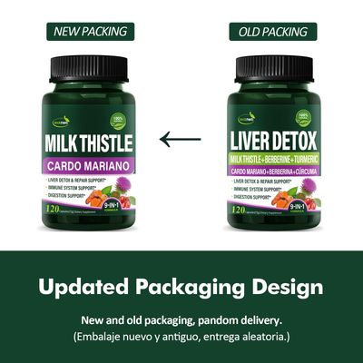 Verdeherb Berberine with Milk Thistle Liver Detox Capsules, Berberina y Alcachofa y Cardo Mariano con Silimarina para el Higado Graso, Liver Cleanse Detox &amp; Repair Formula wTurmeric Extract. 120Count