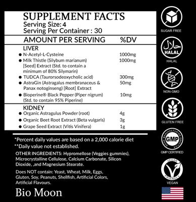 Bio Moon Liver Detox &amp; Kidney Cleanse All in One Blend Gummies with Milk ThistleN-Acetyl-L-CysteineTudkaOrganic Astragulus PowderRoot Non GMO, GMP Certified, Vegan,120 Count-Mixed Berry