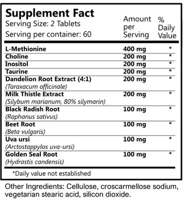 Daily Manufacturing Liva-Vite L-Methionine, Choline, Inositol, Taurine, Dandelion Root Extract, Milk Thistle Extract, Black Radish Root, Beet Root, Uva Ursi &amp; Goldenseal Root