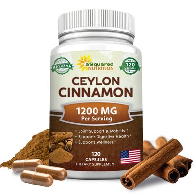 Natural Ceylon Cinnamon 1200mg - 120 Capsules, True Cinnamon from Sri Lanka, Extract Supplement Pills Promotes Heart Health