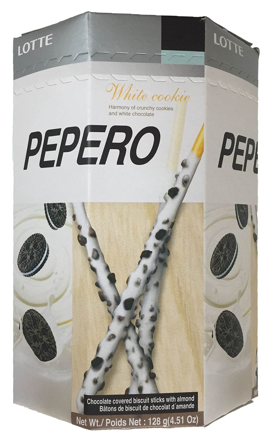 Pepero Chocolate Covered Biscuit Sticks Almond and White Cookie Flavor White Cookie, 1PK