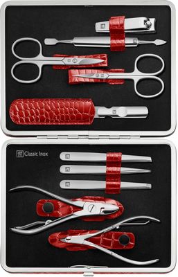 ZWILLING Beauty TWINOX Manicure and Pedicure Crocodile Pattern Cowhide Leather Case with Zip Closure, Nail Care Kit, 11-Piece, Premium Travel Nail Kit, Matte, Red