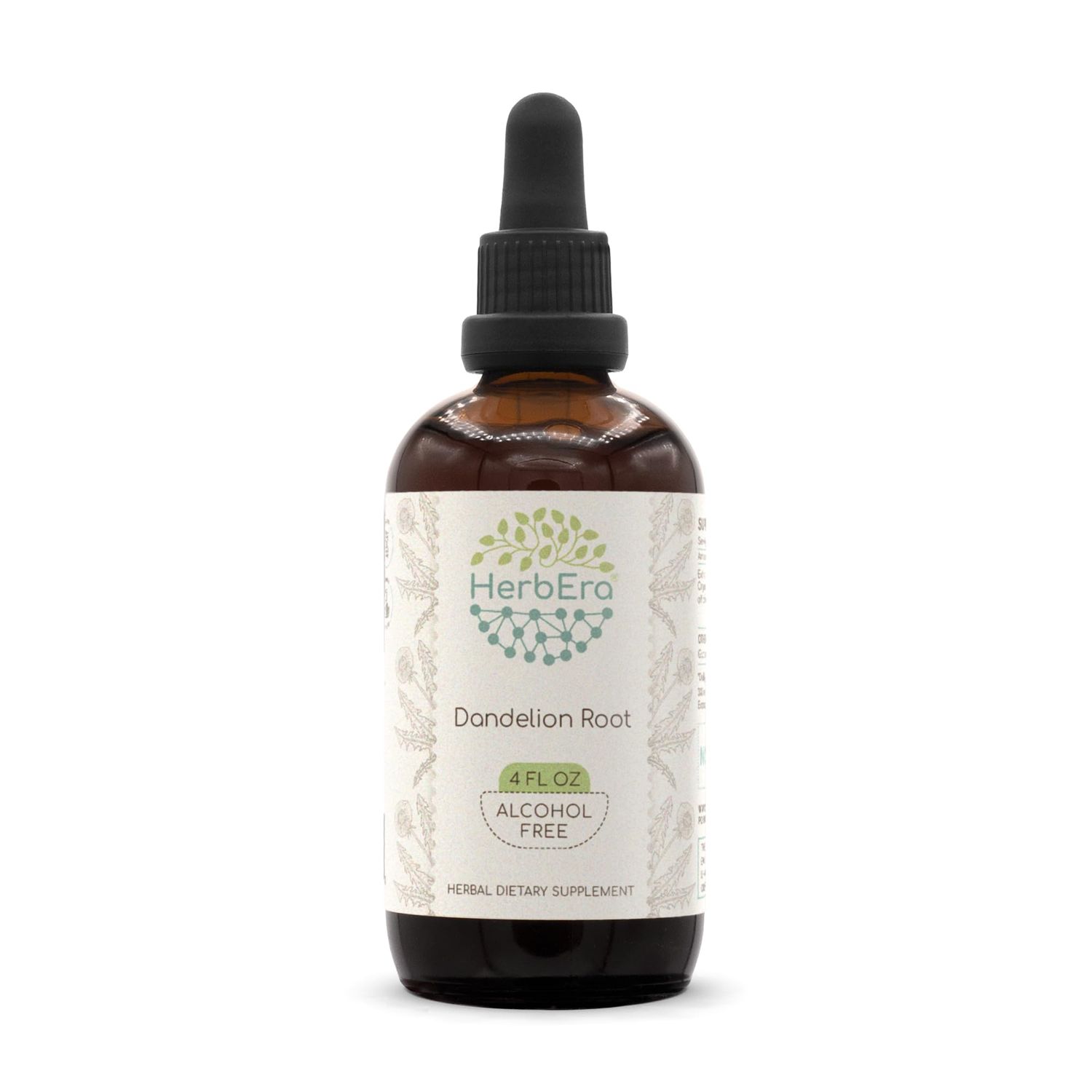 HerbEra Dandelion Root B120 Alcohol-Free Herbal Extract Tincture, Super-Concentrated Dandelion Taraxacum Officinale Dried Root 4 fl oz