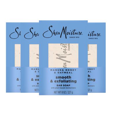 SheaMoisture Bar Soap Manuka Honey Oatmeal 4 Count Smoothing &amp; Exfoliating Smooth and Exfoliating bar soap with 24h shea moisture nutrients for Healthy, Glowing Skin 8 oz