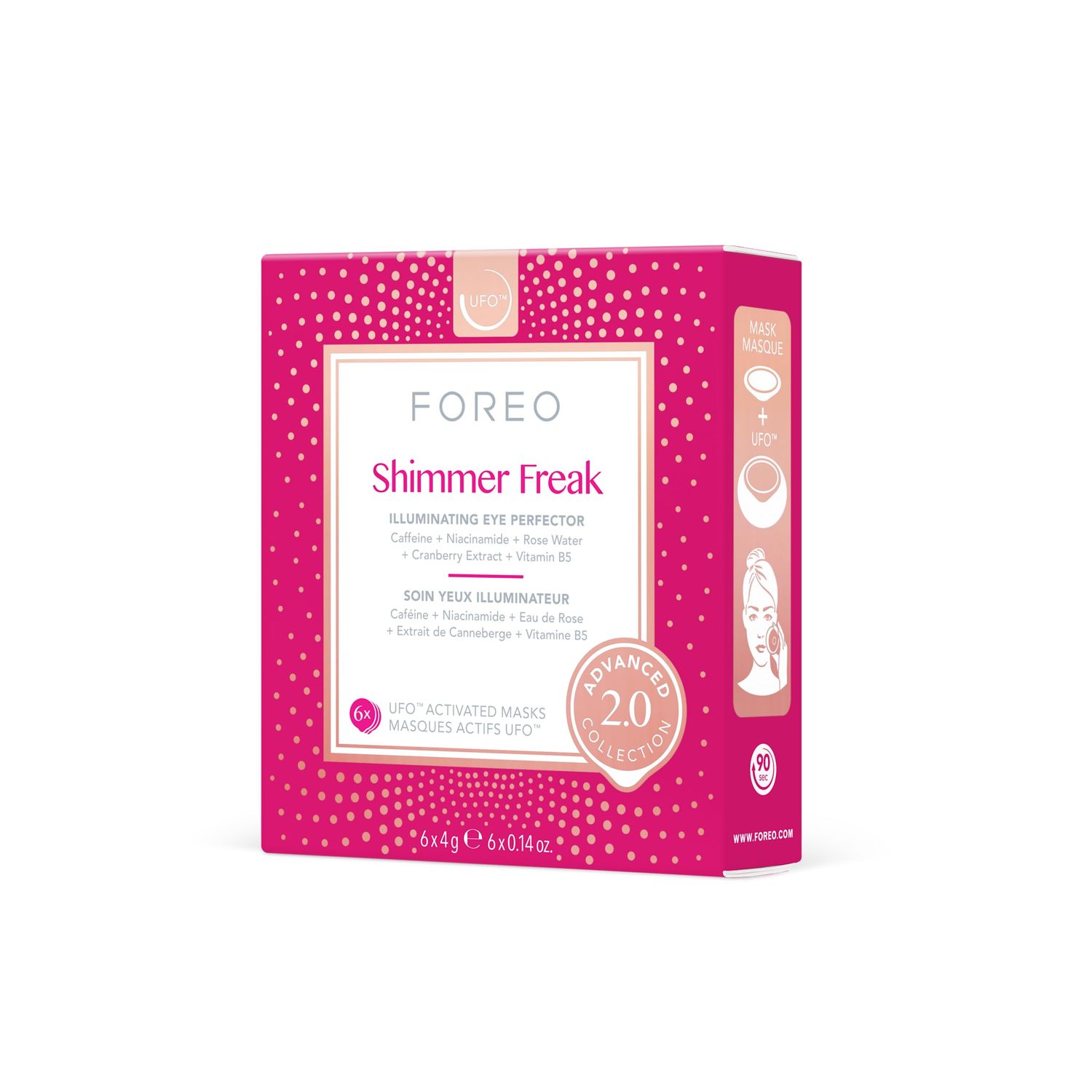 FOREO Shimmer Freak Advanced Collection 2.0 UFO-Activated Facial - Eye Contour Illuminating - Beauty &amp; Personal Care - Rose Water - Niacinamide - All Skin Types - Wrinkles - Puffiness - 6 pcs in Pack