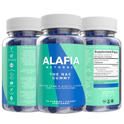 Alafia Naturals Sugar-Free NAC Gummies, NAC Supplement for Respiratory Health, Liver Detox & Cleanse, Kidney, Antioxidant Support, N-Acetyl Cysteine Supplement MCT-Oil Coated for Absorption Vegan 60ct