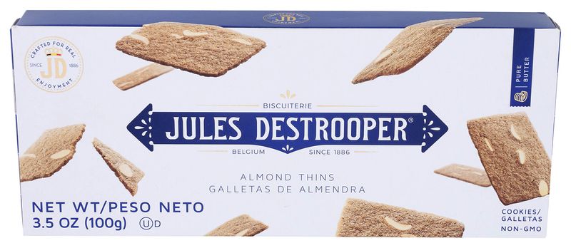 Jules Destrooper Almond Thins - Caramelized Butter Biscuits, Kosher Dairy, Authentic Made In Belgium - 3.5oz Pack of 12