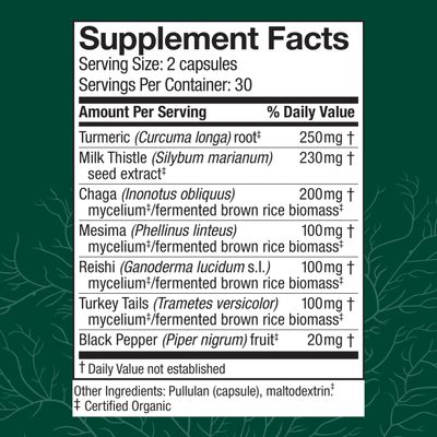 Host Defense MycoBotanicals Liver Capsules - Liver Health Supplement with Milk Thistle & Turmeric Root - Mushroom Supplement with Turkey Tail, Reishi & Chaga - 60 Capsules 30 Servings