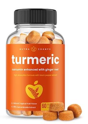 NutraChamps Turmeric Gummies for Adults &amp; Kids with Ginger &amp; Black Pepper Extract, 95 Curcuminoids, Vegan Natural Curcumin Joint Support Supplement, Tumeric Gummy Supplements
