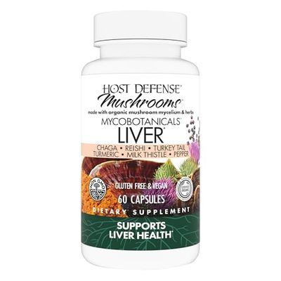 Host Defense MycoBotanicals Liver Capsules - Liver Health Supplement with Milk Thistle &amp; Turmeric Root - Mushroom Supplement with Turkey Tail, Reishi &amp; Chaga - 60 Capsules 30 Servings