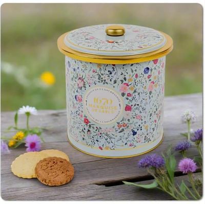 La Sablesienne, Bouquet Sauvage Wildflowers Round Decorative Tin of 2 Pure French Shortbread Cookie Assortments Butter &amp; Chocolate, 8.8 oz