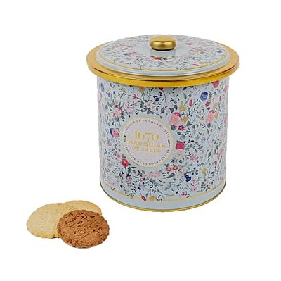 La Sablesienne, Bouquet Sauvage Wildflowers Round Decorative Tin of 2 Pure French Shortbread Cookie Assortments Butter &amp; Chocolate, 8.8 oz