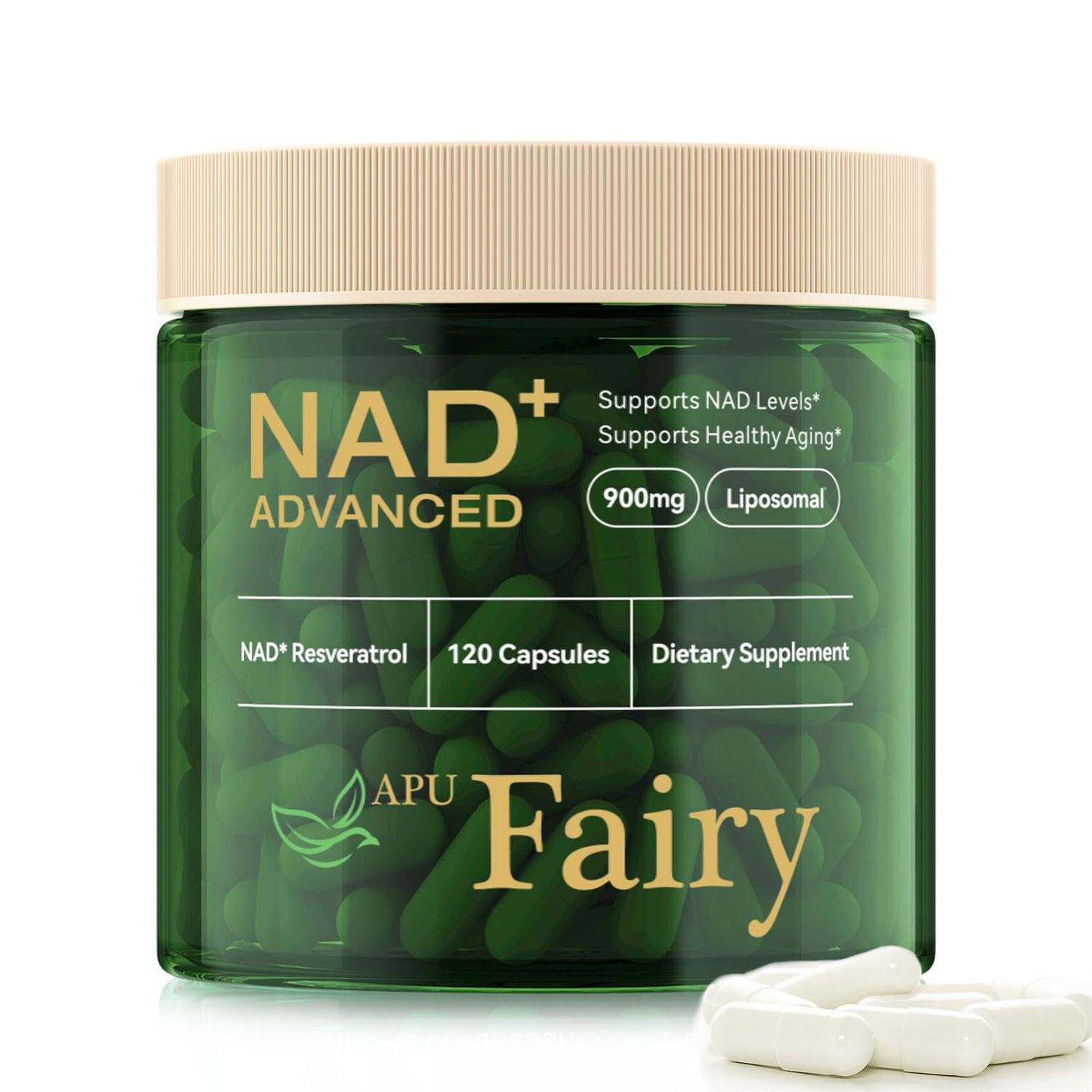 APU.FAIRY NAD Supplement,NMN Supplement,Extra Strength NMN Alternative Liposomal,Boost NAD &amp; Resveratrol for Women &amp; Men,Energy Anti-Aging,Cell Regeneration,120 Capsules Pack of 1
