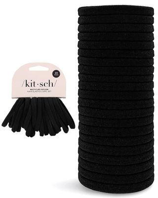 Kitsch Black Hair Ties No Damage - Strong, Stretchy Hair Bands Soft Nylon Ponytail Holders, Snag-Free Rubber Bands, Perfect for Updos &amp; Braids - Black, 20pcs