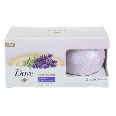 Dove Bath Bomb Milk Swirls Lavender &amp; Honey Macaroon, 2 Pieces, Total Weight 5.6 oz