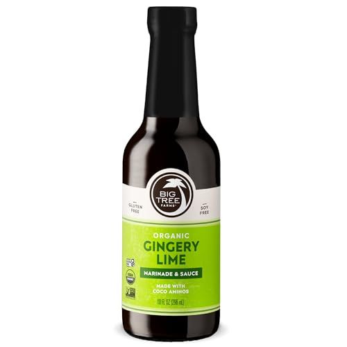 Big Tree Farms Organic Coco Aminos - Liquid Coconut Aminos, Soy-Free Sauce, Low Sodium, Soy Alternative, Gluten Free, Kosher, Marinade &amp; Sauce, Non-GMO - Gingery Lime, 10 Fl Oz Pack of 1