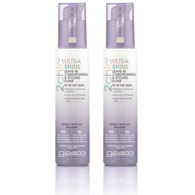 GIOVANNI 2chic Ultra Shine Leave-In Conditioning &amp; Styling Elixir - Hair Serum for All Hair Types, Leave in Hair Treatment, Tsubaki Seed Oil &amp; White Tea, Detangles, Smooths &amp; Conditions - 4oz 2 Pack