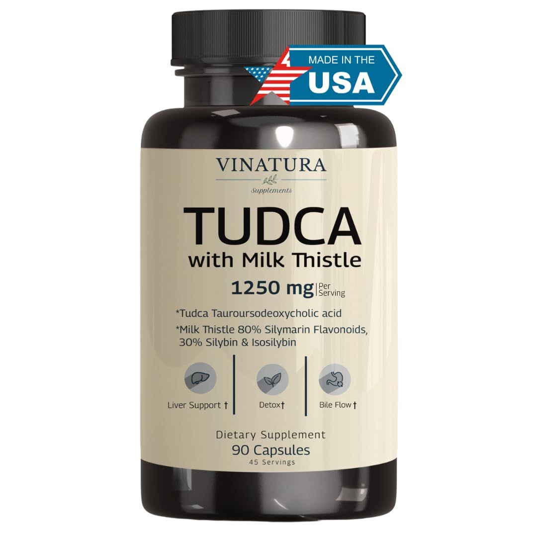 VINATURA TUDCA Milk Thistle 1250mg - Tudca 1000mg, Tudca Bile Salts, Liver Support, Gallbladder Supplements USA Made and Tested, Tudca Supplement, Bile Salts Supplement - 90 Capsules 45 Servings