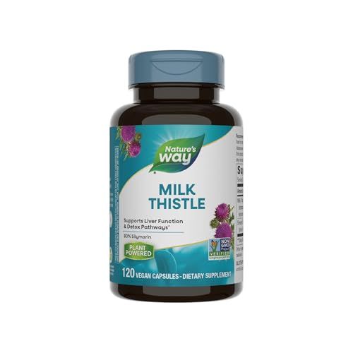 Nature&#39;s Way Milk Thistle, Supports Liver Function and Detoxification Pathways, 175 mg Milk Thistle Seed Extract Standardized to 80 Silymarin per Serving, 120 Capsules Packaging May Vary