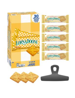 Lorrna Doone Shortbread Cookies, Butter Flavor Breakfast Cookies, Tea Coffee Treat, School Treat, Office Snack 30 Count Plus Bag Clip