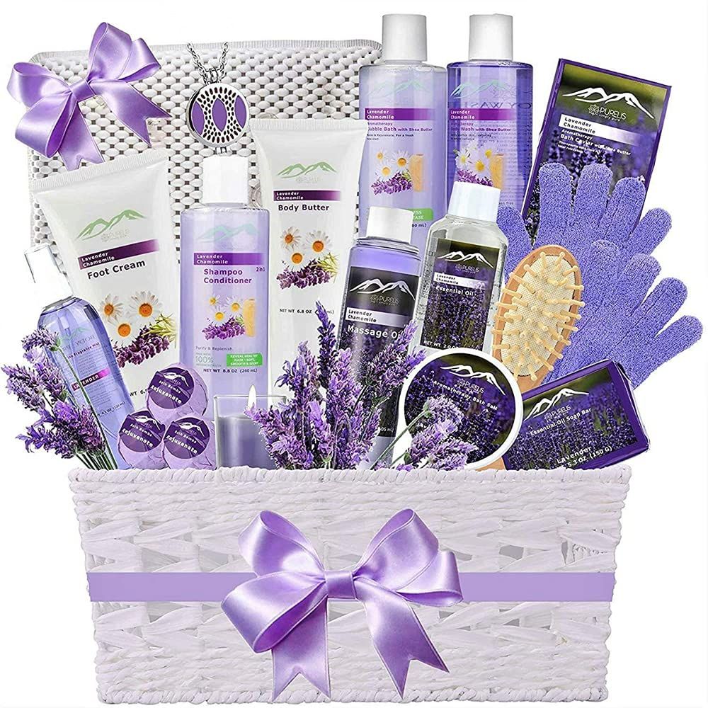 Premium Bath &amp; Body Gift Basket. Ultimate Large Spa Basket! 1 Spa Gift Baskets for Women. Pampering Home Spa Kit - Natural Organic &amp; Infused with Essential Oils! Extra Large Lavender Bath Gift