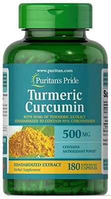 Puritan&#39;s Pride Turmeric Curcumin 500mg, Standarized to 95 Cucuminoids, Herbal Dietary Supplement for Antioxidant Health, 180 Radpid Release Capsules