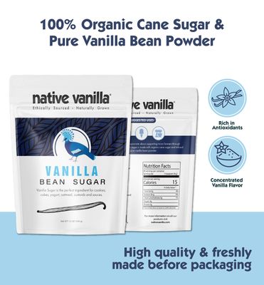 Organic Vanilla Bean Sugar - Native Vanilla - Made from Premium Vanilla Bean Pods - For Chefs and Home Cooking, Baking, and Dessert Making - Made with Real Vanilla Beans - 12 Oz