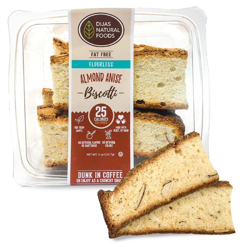 DIJAS Natural Foods, Flourless Containing No Gluten, Fat Free Biscotti Cookie, All Natural Preservative Free Ingredients 5 ounces, Almond Anise