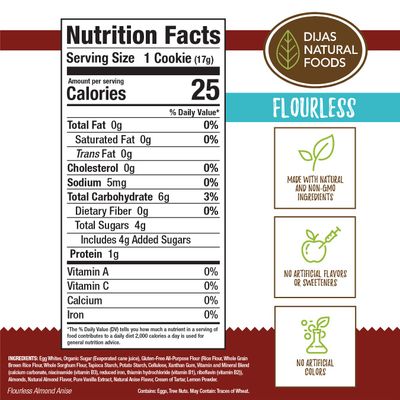 DIJAS Natural Foods, Flourless Containing No Gluten, Fat Free Biscotti Cookie, All Natural Preservative Free Ingredients 5 ounces, Almond Anise