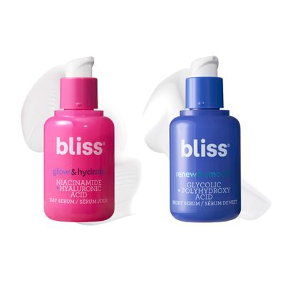 Bliss AMPM Serum Duo: Glow &amp; Hydrate with Vitamin C Renew &amp; Smooth with Glycolic Acid for 24-Hour Radiant, Hydrated Skin - Daily Skincare Routine Set