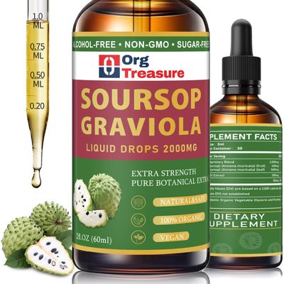 Soursop Graviola Liquid Drops 2000mg - Soursop Leaf Fruit Sea Moss Extract for Cell Support &amp; Regeneration, Immunity, Liver, Sleep &amp; Antioxidant - Soursop Bitters Liquid, Herbal Goodness, 2 Fl Oz
