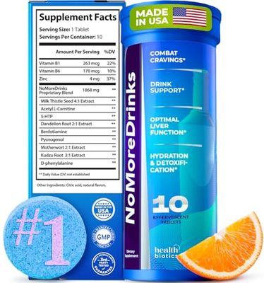 NoMoreDrinks Anti Alcohol Craving Supplement Liver Detox &amp; Combat Cravings Energy Support Alcohol Replacement Drink Organic Milk Thistle Supplement &amp; Dandelion Root &amp; 5HTP 10 Energy Pills