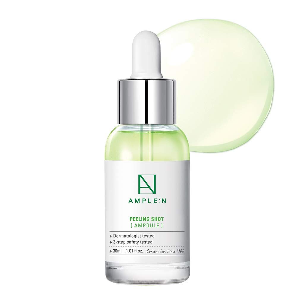 AMPLE:N Peeling Shot Serum 1.01 fl. oz. 30ml - AHA, BHA, PHA Peeling Care for Troubled Skin, Overnight Exfoliating Serum to Clear and Smooth Skin, Relaxing Green Aroma Scent