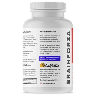 Brain Forza Organic Red Reishi Mushroom Capsules, Adaptogenic Mushroom Powered Immune Support, Heart and Cardiovascular Health, General Wellness and Vitality, Non-GMO, Vegan, Organic, 90 Capsules