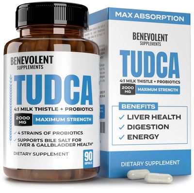 2000mg TUDCA Bile Salts Supplement Complex Supports Liver Detox &amp; Cleanse, Gallbladder, Gut &amp; Kidney Health 4:1 Milk Thistle Probiotics for Max Absorption USA Made 90 Non-GMO V Capsules