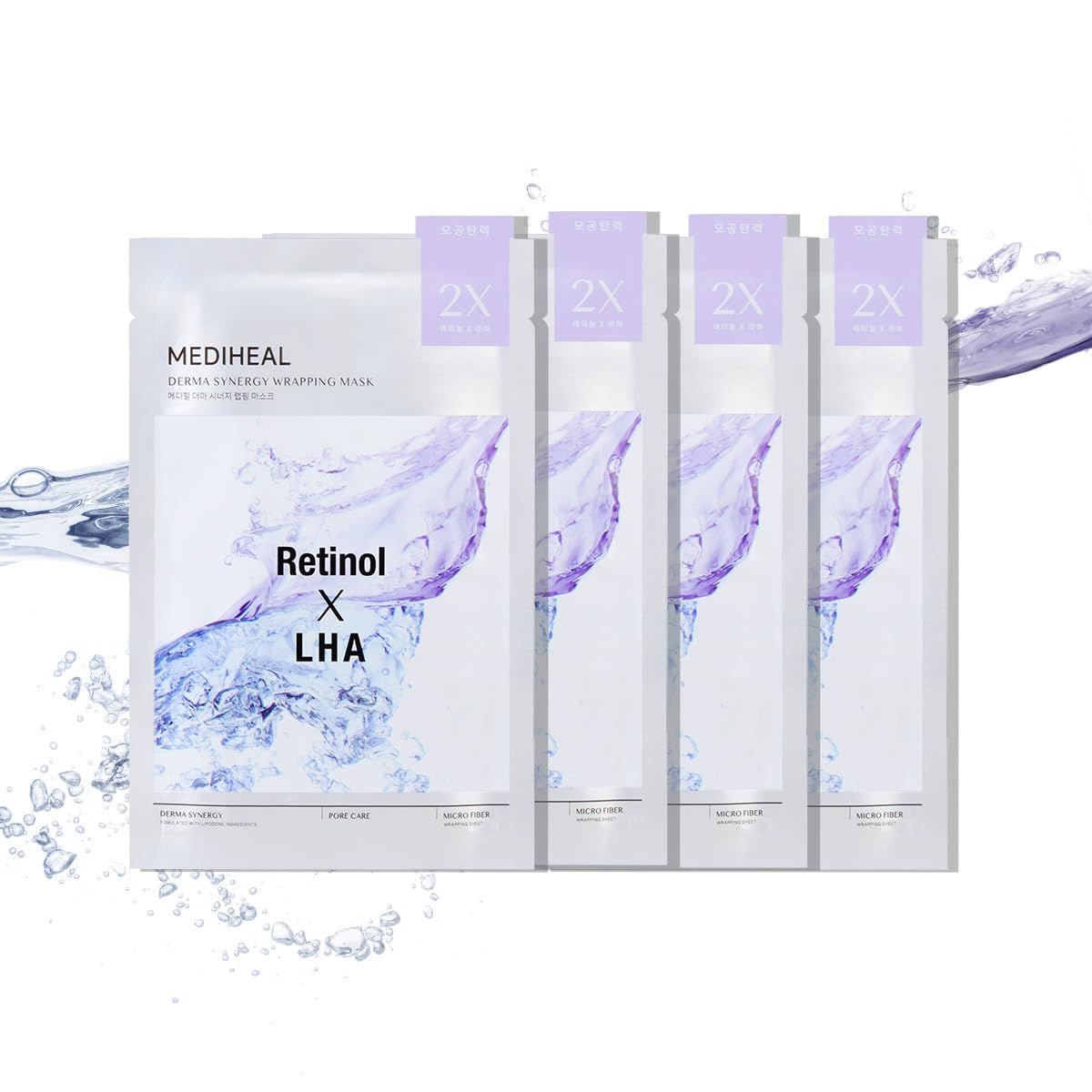 Mediheal Derma Synergy Wrapping Mask for Pore Elasticity 4 Packs - Pore Spot &amp; Improved Skin Balance with Retinol, LHA
