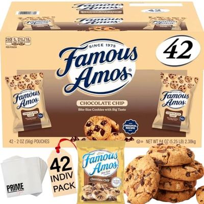 PRIME GRADE Famous Amos Chocolate Chip Cookies, 42ct of 2oz Bags, Bundle Vaule Box