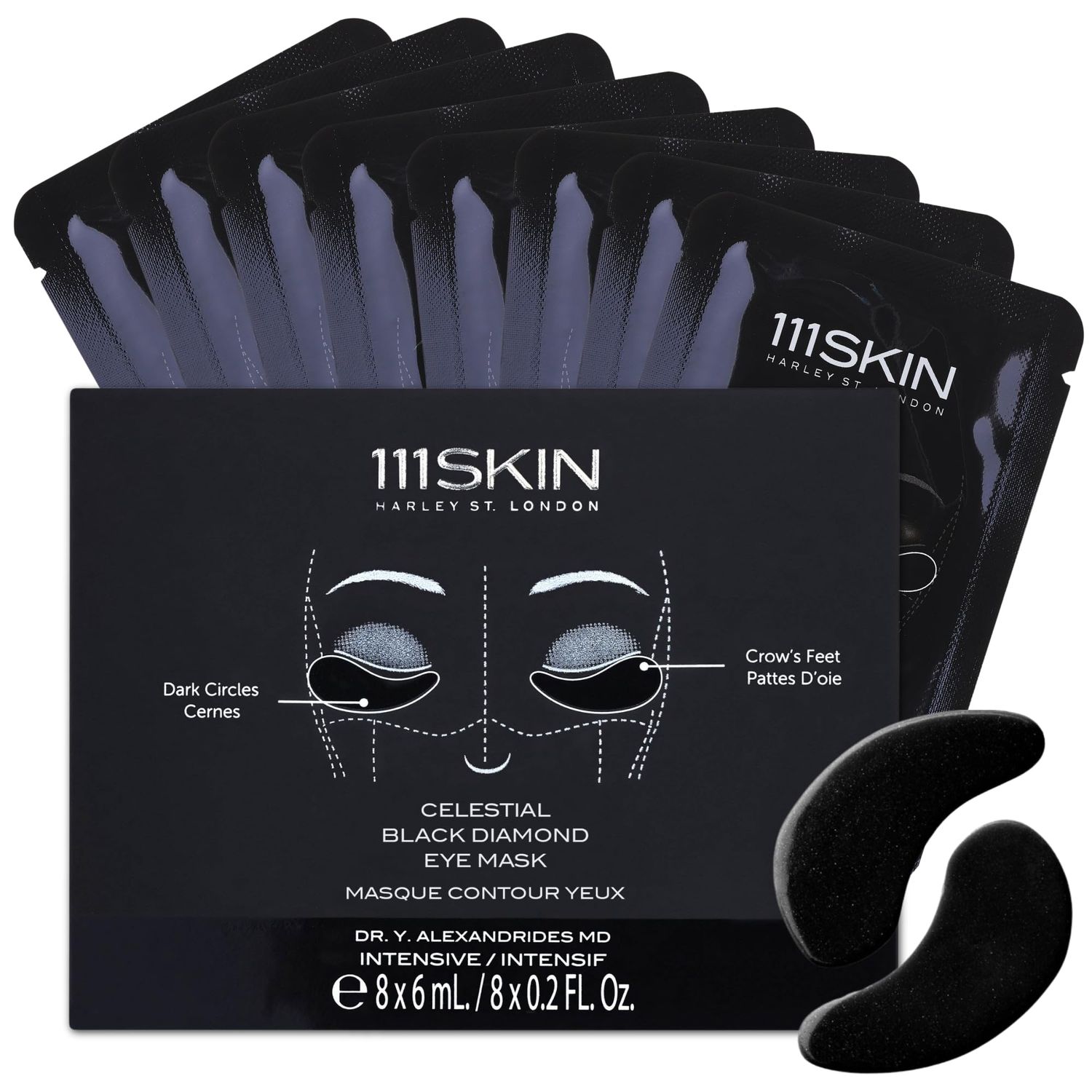 111SKIN Black Diamond Eye Mask, Hydrating Under Eye Patches for Dark Circles with Retinol, Hyaluronic Acid &amp; Niacinamide, Helps Lift &amp; Firm the Appearance of Fine Lines &amp; Undereye Area, 8 Pairs