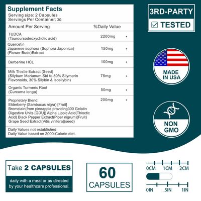 VITACRLLYNMN 2200MG TUDCA Liver Supplements - Bile Salts Supplement Complex for Liver Detox & Cleanse, Gallbladder Cleanse, Digestive Health 120 Capsules